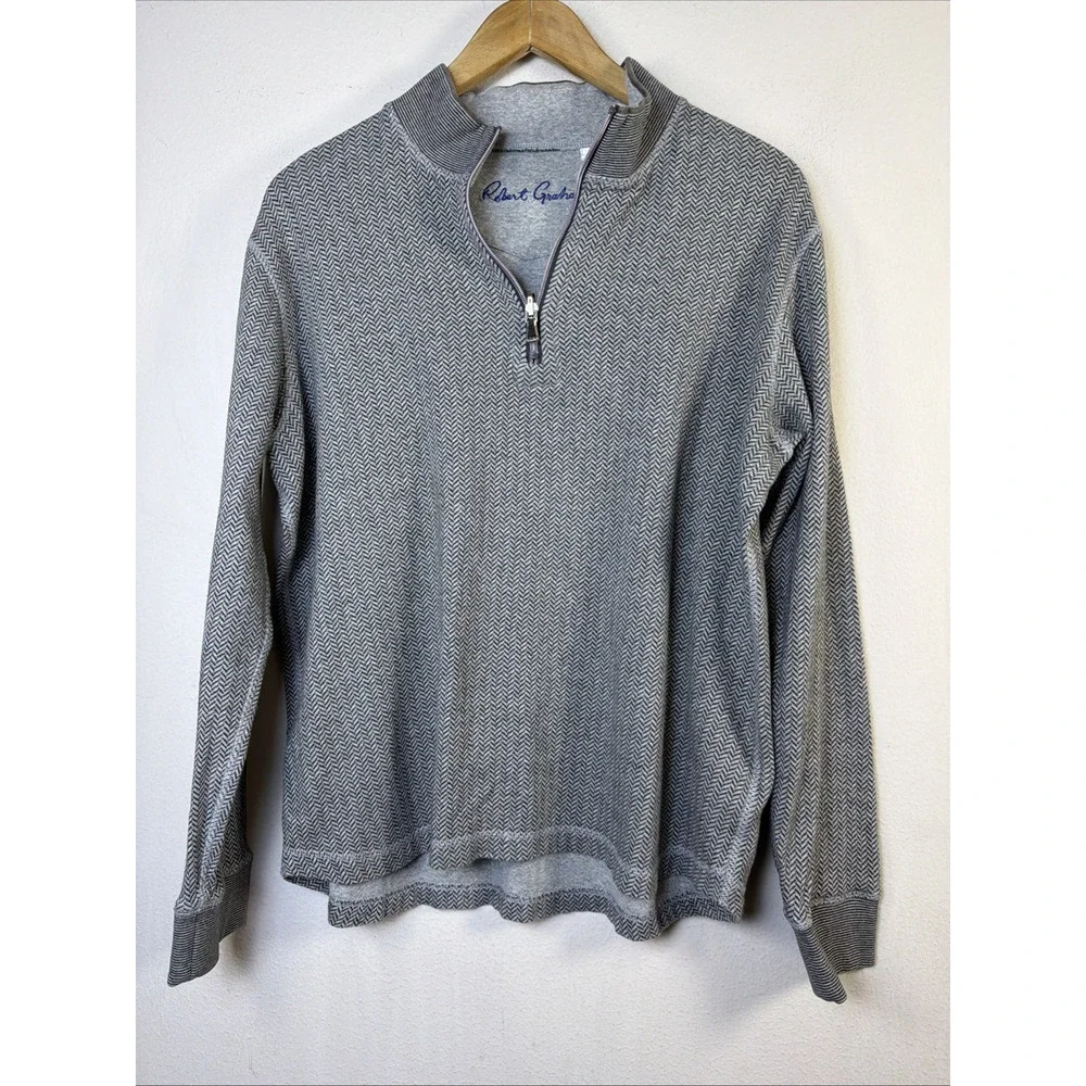 Robert Graham Men quarter 1/4 Zip Gray Sweater large quiet luxury outdoor preppy